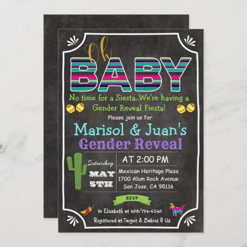 Fiesta Mexican Gender Revea Baby Shower Invitation