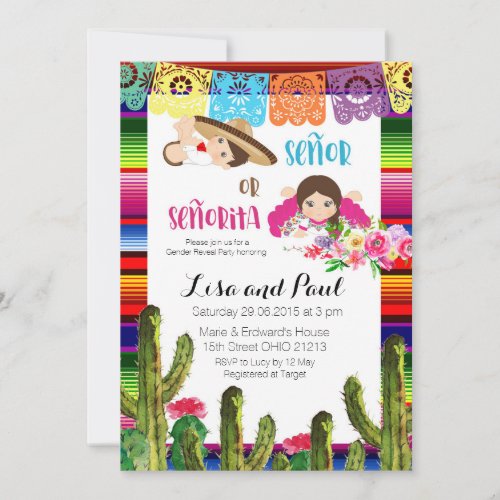 Fiesta Mexican Gender Reveal Baby Shower Invite