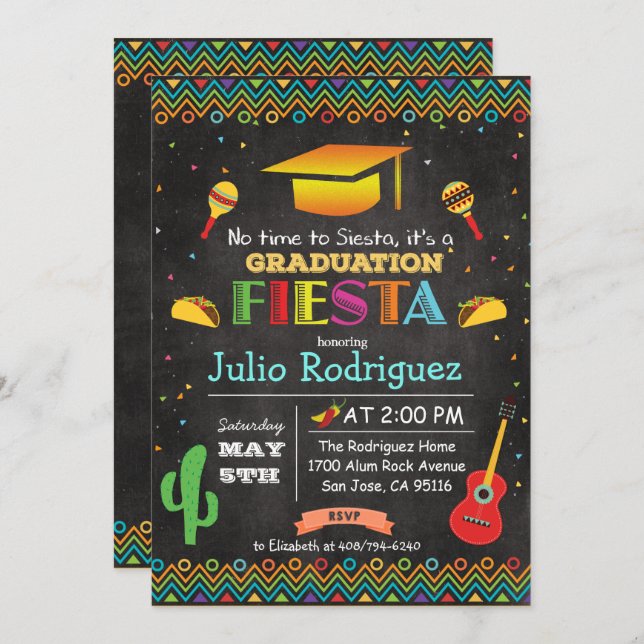 Fiesta Mexican Graduation Chalk Invitation (Front/Back)