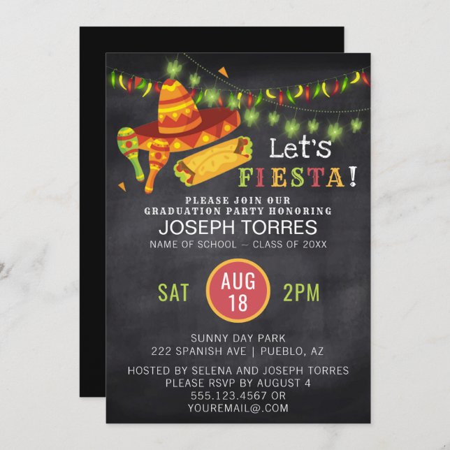 Fiesta Mexican Graduation Party Chalkboard Invitation (Front/Back)