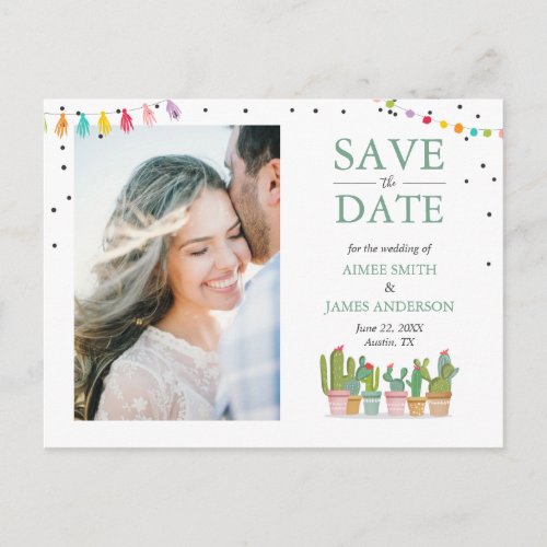 Fiesta Mexican Pastel Summer Cactus Save The Date Announcement Postcard