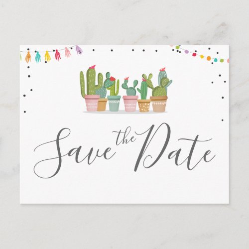 Fiesta Mexican Pastel Summer Cactus Save The Date Announcement Postcard