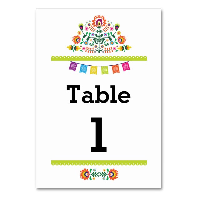 Fiesta Mexican Pattern Table Lime Number Wedding Card