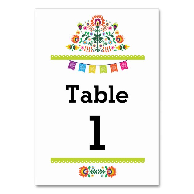 Fiesta Mexican Pattern Table Lime Number Wedding Card