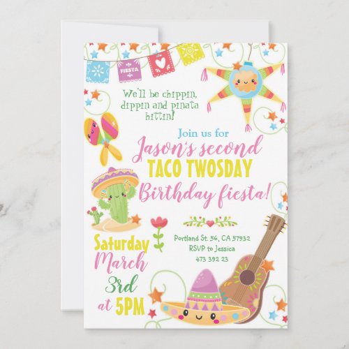 Fiesta Mexican Pinata Taco Twosday Birthday  Invit Invitation