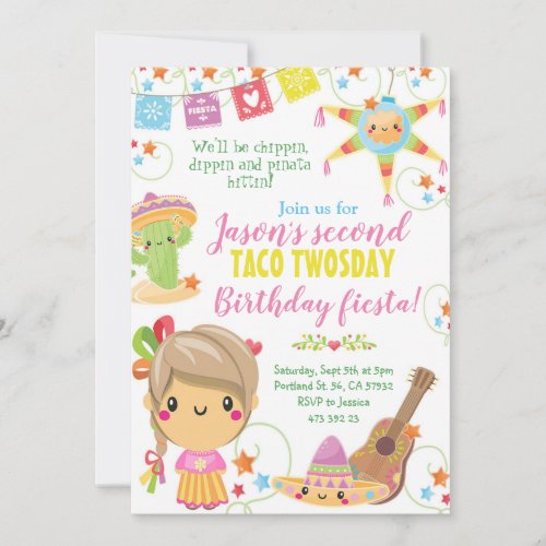 Fiesta Mexican Pinata Taco Twosday Birthday  Invitation