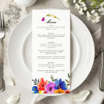 Fiesta Mexican Spanish Colorful Floral Wedding Menu<br><div class="desc">Add a splash of vibrant culture to your wedding with our Fiesta Mexican Spanish-inspired floral wedding menu. This beautifully designed menu is adorned with floral patterns in a riot of bold colors—rich reds,  sunny yellows,  bright blues,  and lush greens—that capture the essence of a lively Mexican fiesta.</div>