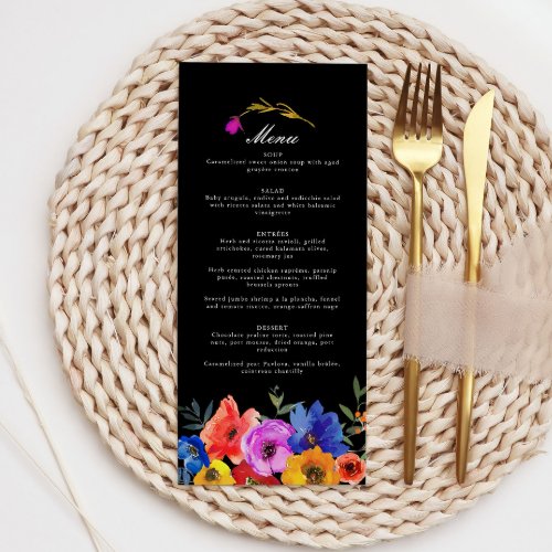 Fiesta Mexican Spanish Colorful Floral Wedding Menu