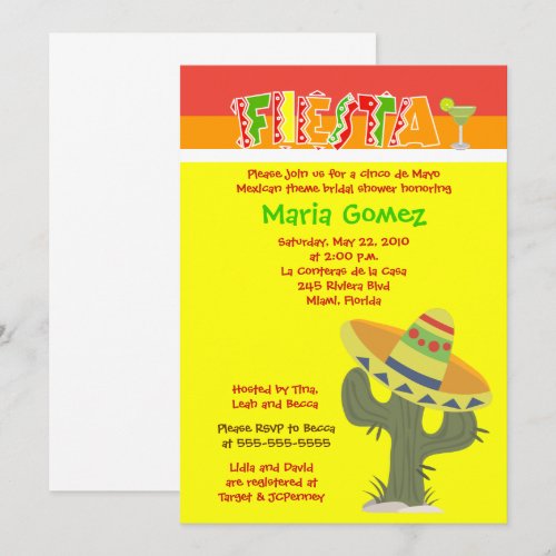 Fiesta Mexican Theme 5x7 Bridal Shower Invite