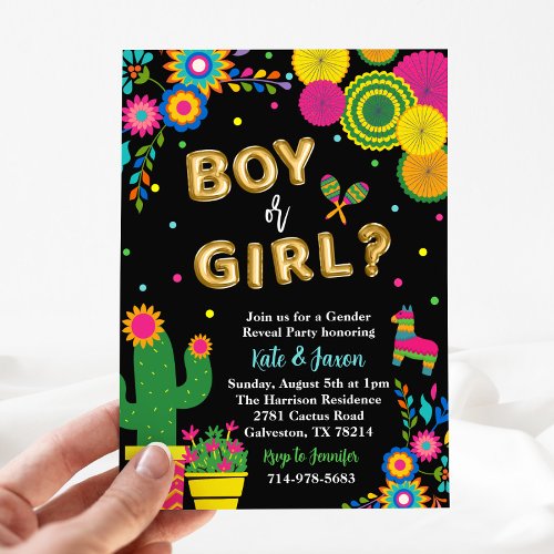 Fiesta Mexican Theme Gender Reveal Party Invitation
