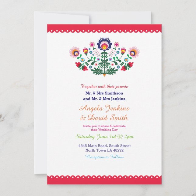 Fiesta Mexican Wedding Party Colorful Invitation (Front)