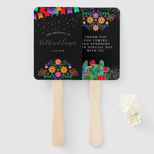 Fiesta Mexican Wedding Thank You Hand Fan (Front and Back)
