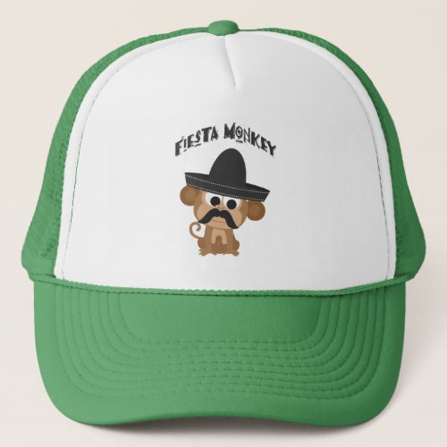 Fiesta Monkey with a Mustach and Mexican Sombrero Trucker Hat