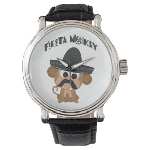 Fiesta Monkey with a Mustach and Mexican Sombrero Watch