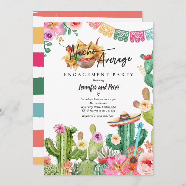Fiesta Nacho Average Engagement Party Cactus  Invitation (Front/Back)