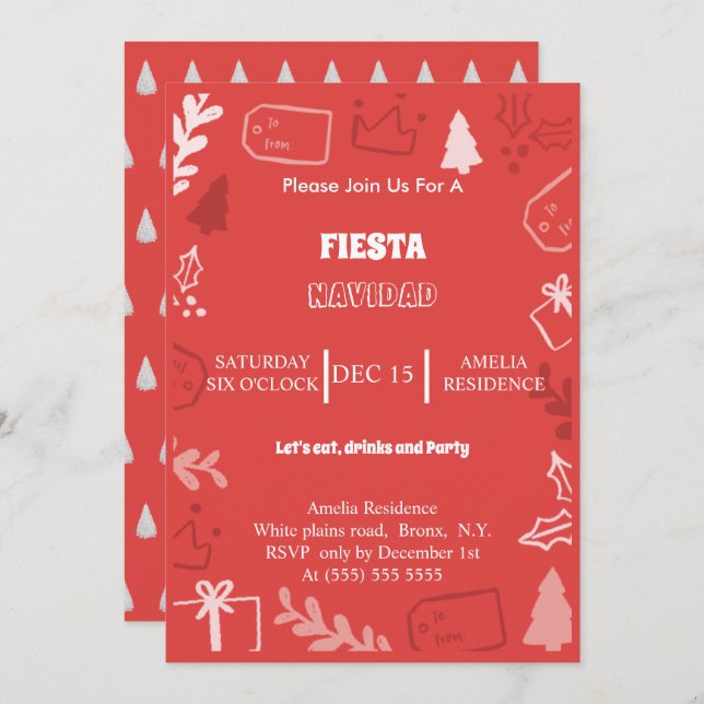 Fiesta Navidad Holiday party invitation (Front/Back)
