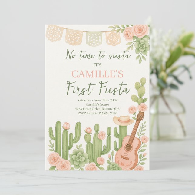 Fiesta No Time To Siesta Birthday Party Invitation (Standing Front)