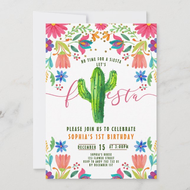 Fiesta No time to Siesta Mexican Girl Birthday Invitation (Front)