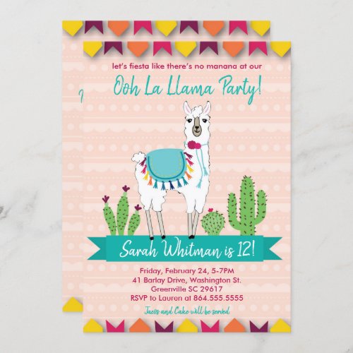 Fiesta Ooh La Llama Birthday Invitation