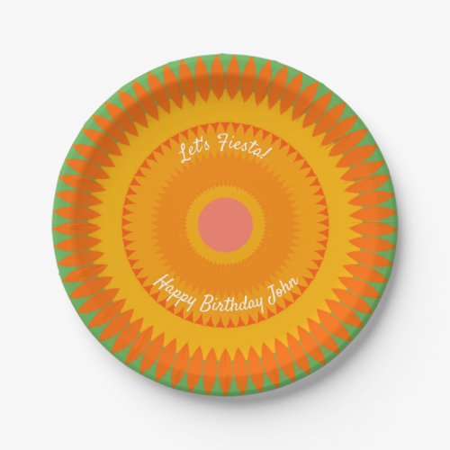 Fiesta Orange Sun Kaleidoscope Paper Plate