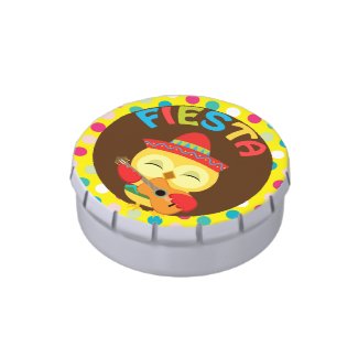 Fiesta Owl with Sombrero and Guitar Jelly Belly Candy Tin