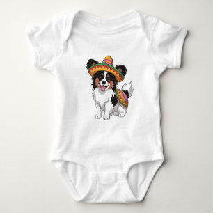 Fiesta Papillon Dog Wearing Sombrero and Sarape Baby Bodysuit