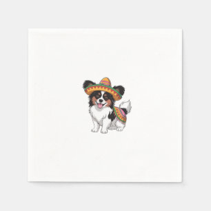 Fiesta Papillon Dog Wearing Sombrero and Sarape Napkins