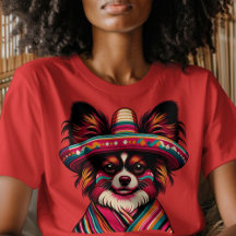Fiesta Papillon Dog Wearing Sombrero and Sarape