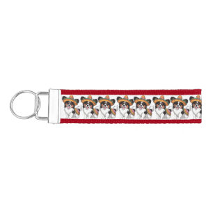 Fiesta Papillon Dog Wearing Sombrero and Sarape Wrist Keychain
