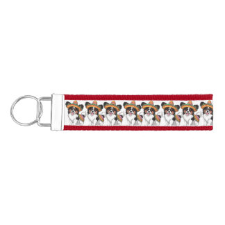 Fiesta Papillon Dog Wearing Sombrero and Sarape Wrist Keychain