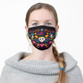 Fiesta party Mexican sugar skull floral pattern Adult Cloth Face Mask (Worn)