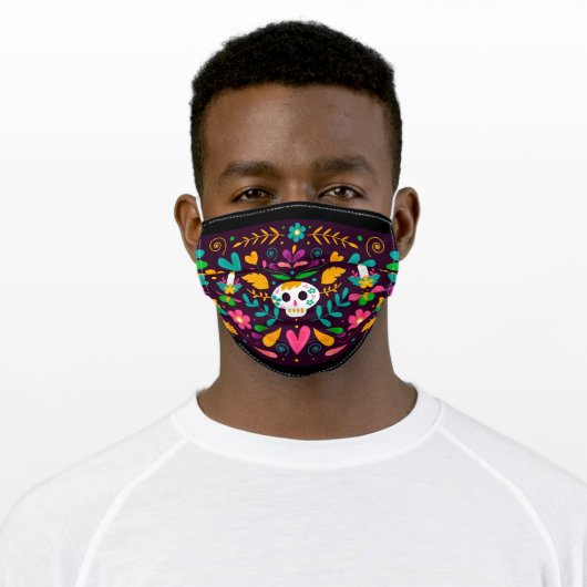 Fiesta party Mexican sugar skull floral pattern Adult Cloth Face Mask (Worn)