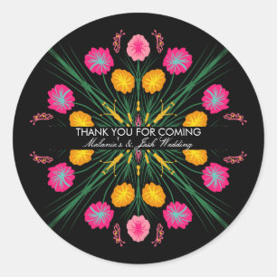Fiesta Party Mexican Weddig Drawn Floral Butterfly Classic Round Sticker