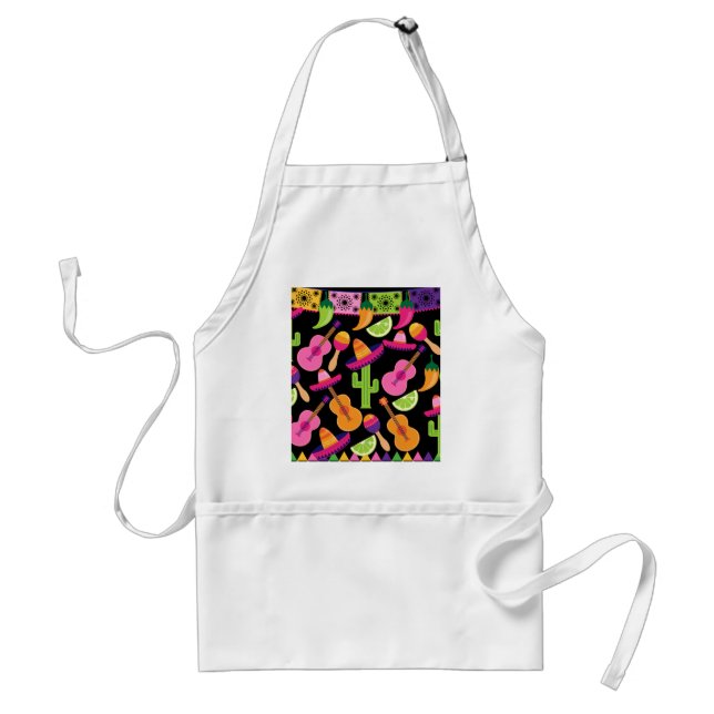 Fiesta Party Sombrero Cactus Limes Peppers Maracas Adult Apron (Front)