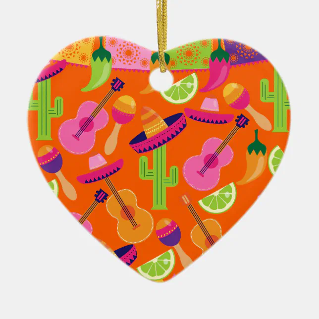 Fiesta Party Sombrero Cactus Limes Peppers Maracas Ceramic Ornament Zazzle 6764