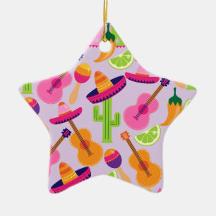 Fiesta Party Sombrero Cactus Limes Peppers Maracas Ceramic Ornament