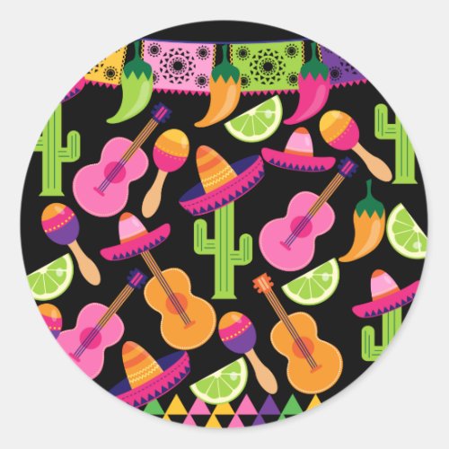 Fiesta Party Sombrero Cactus Limes Peppers Maracas Classic Round Sticker