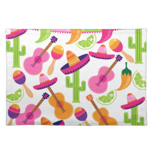 Fiesta Party Sombrero Cactus Limes Peppers Maracas Cloth Placemat