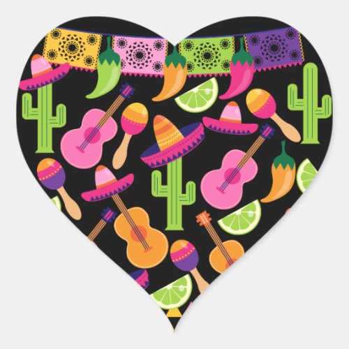 Fiesta Party Sombrero Cactus Limes Peppers Maracas Heart Sticker