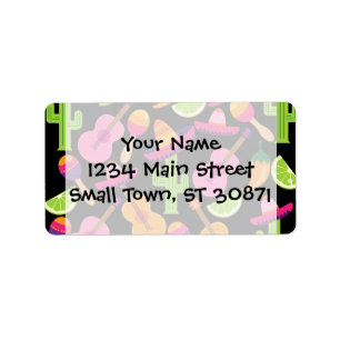 Fiesta Party Sombrero Cactus Limes Peppers Maracas Label