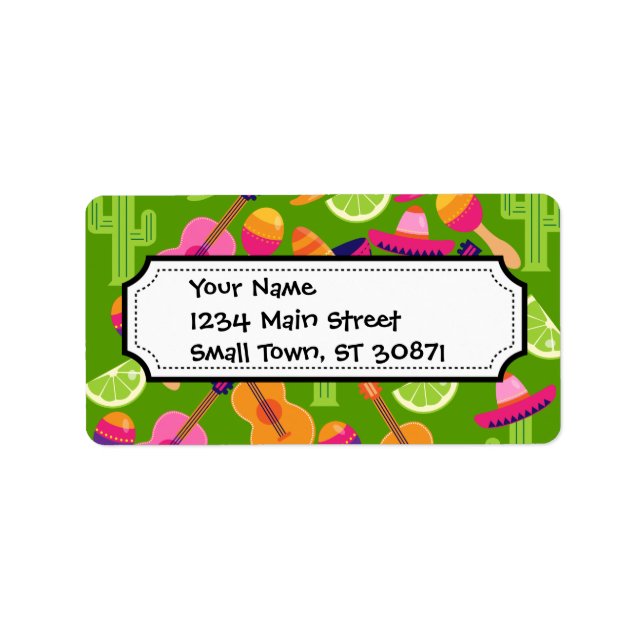 Fiesta Party Sombrero Cactus Limes Peppers Maracas Label (Front)