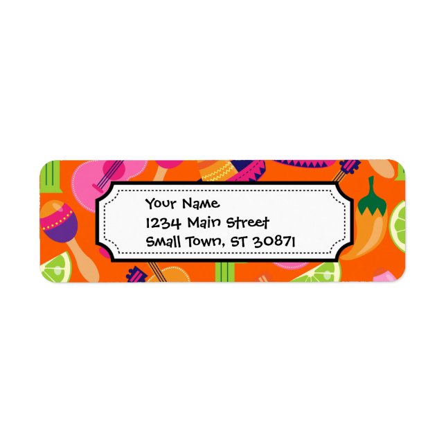 Fiesta Party Sombrero Cactus Limes Peppers Maracas Label (Front)