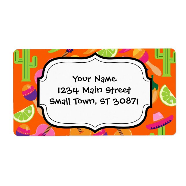 Fiesta Party Sombrero Cactus Limes Peppers Maracas Label (Front)