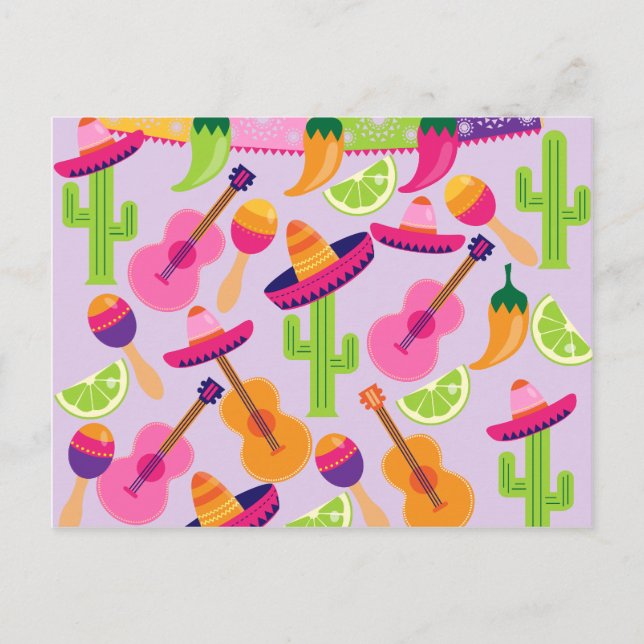 Fiesta Party Sombrero Cactus Limes Peppers Maracas Postcard (Front)