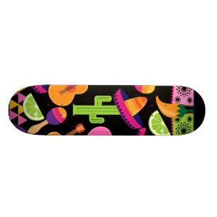 Fiesta Party Sombrero Cactus Limes Peppers Maracas Skateboard Deck