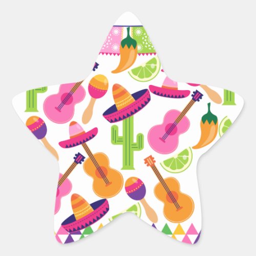 Fiesta Party Sombrero Cactus Limes Peppers Maracas Star Sticker