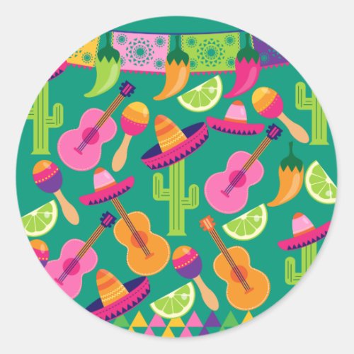 Fiesta Party Sombrero Limes Guitar Maraca Saguaro Classic Round Sticker