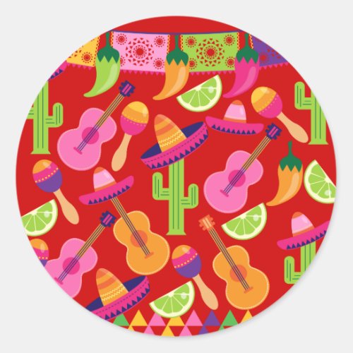 Fiesta Party Sombrero Limes Guitar Maraca Saguaro Classic Round Sticker