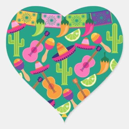 Fiesta Party Sombrero Limes Guitar Maraca Saguaro Heart Sticker