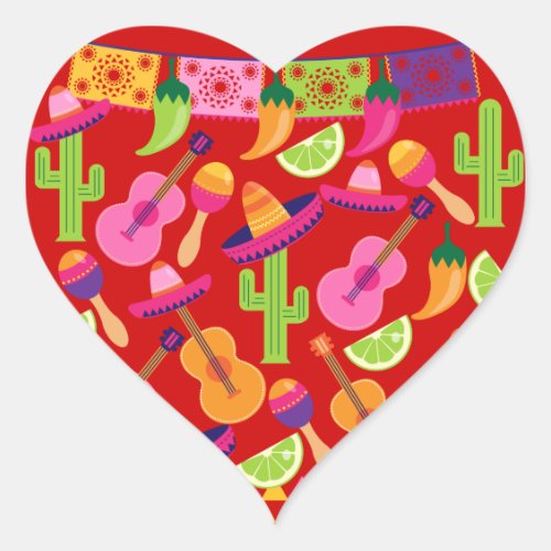 Fiesta Party Sombrero Limes Guitar Maraca Saguaro Heart Sticker